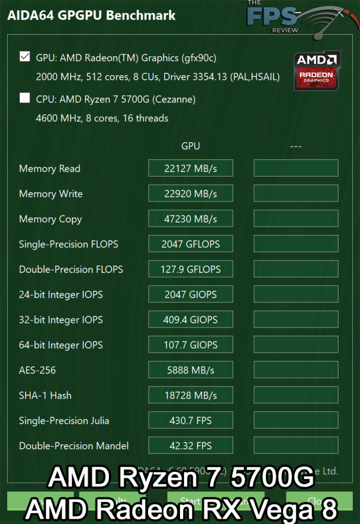 AMD Ryzen 7 5700G with Vega 8 Graphics AIDA64 GPGPU Benchmark