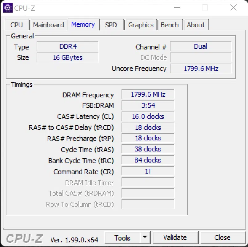 AMD Ryzen 5 5600G CPUz Memory Screenshot