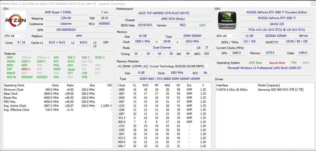 AMD Ryzen 7 5700G HWiNFO64 Screenshot