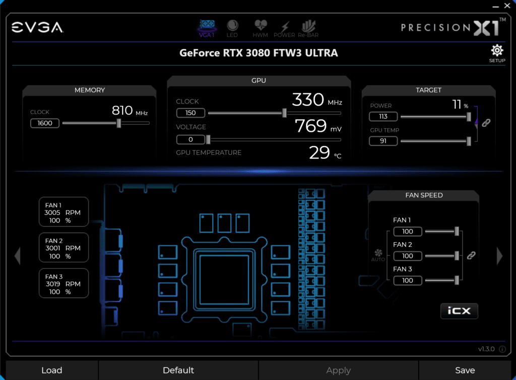 EVGA GeForce RTX 3080 12GB FTW3 ULTRA GAMING EVGA Precision X1 Highest Stable Overclock