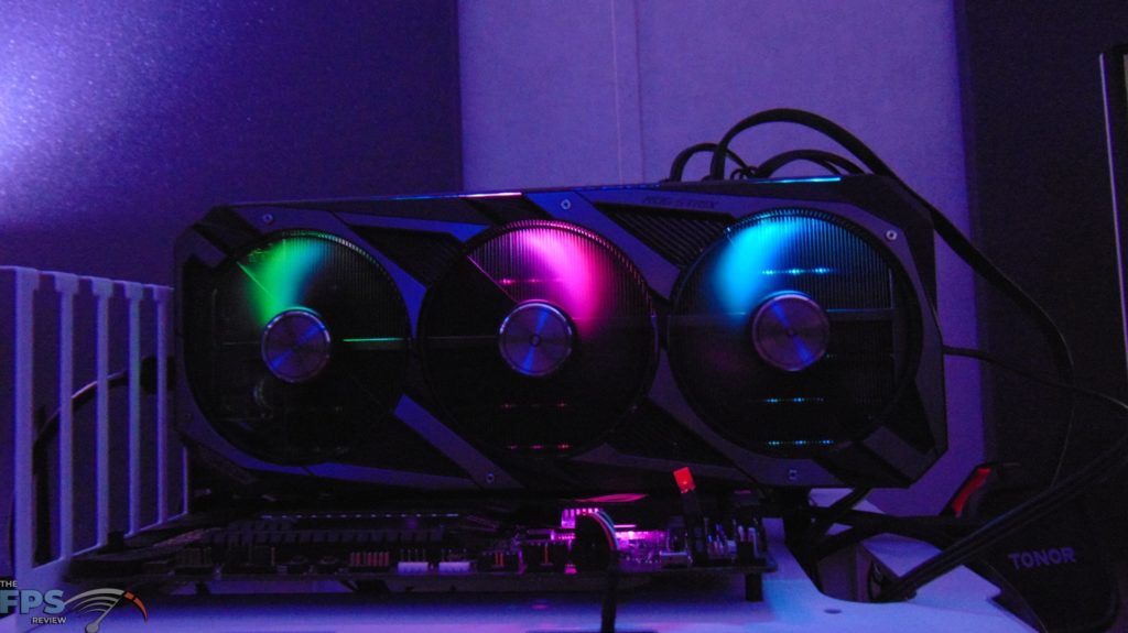 ASUS ROG STRIX GeForce RTX 3080 Ti O12G GAMING video card rgb lit up front view