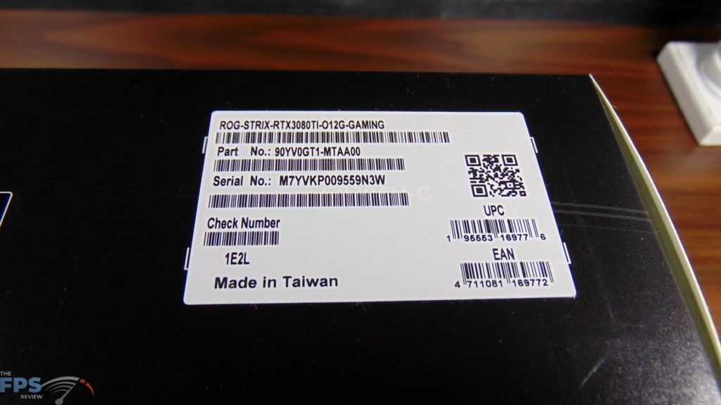ASUS ROG STRIX GeForce RTX 3080 Ti O12G GAMING video card box label