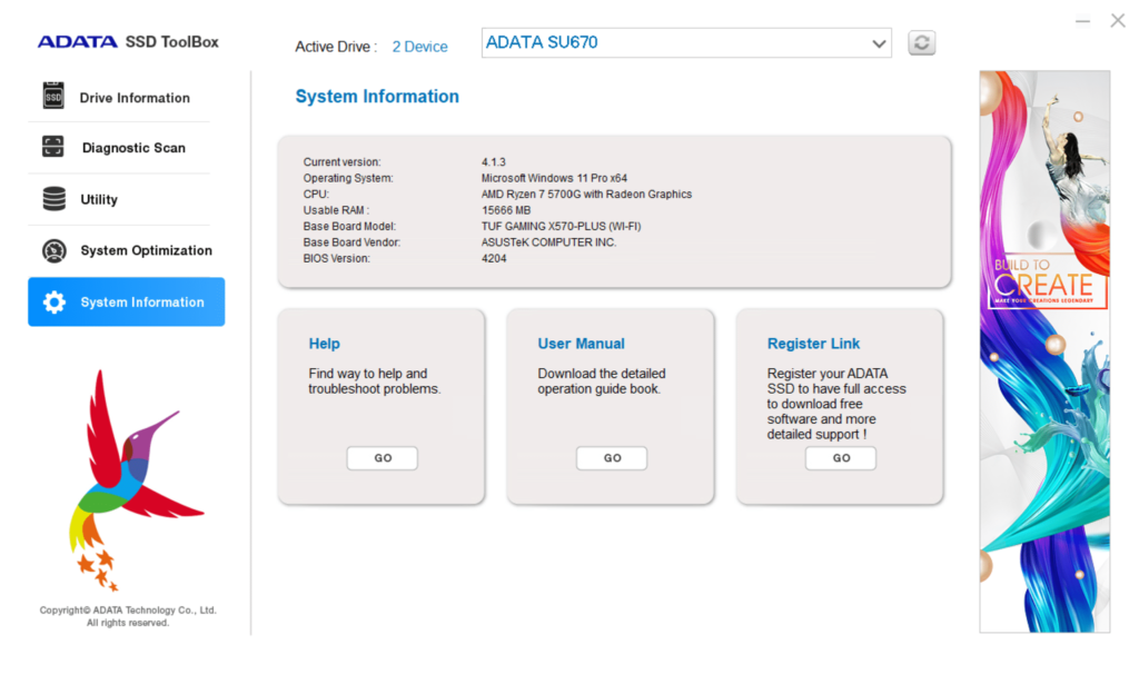 ADATA SSD ToolBox System Information Screenshot