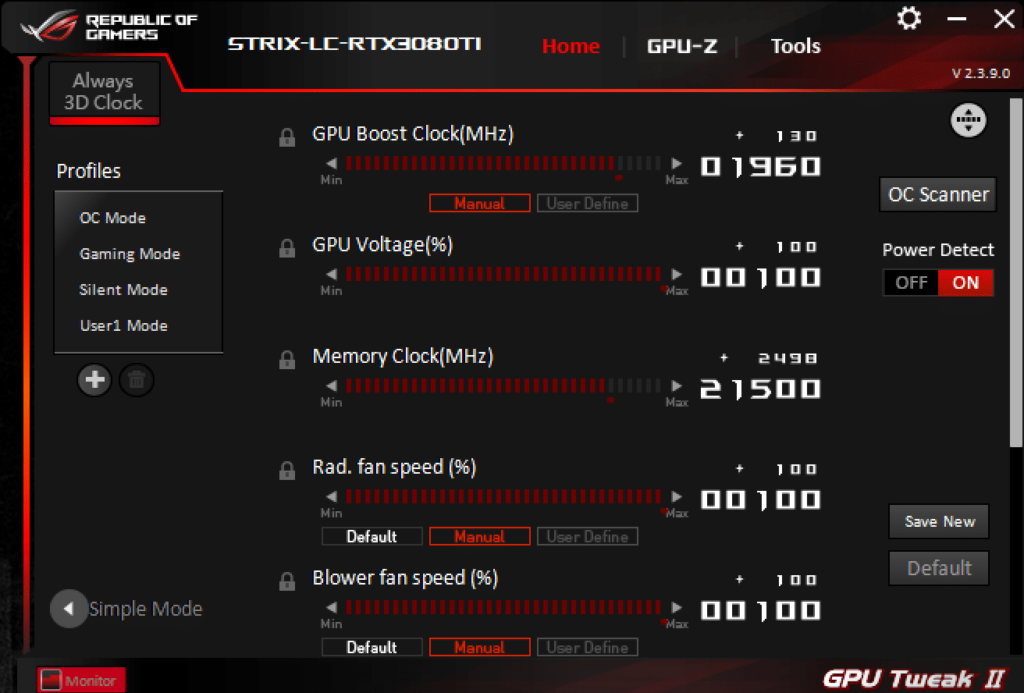 ASUS ROG STRIX LC RTX 3080 Ti O12G GAMING Review ASUS GPU Tweak II overclock screenshot