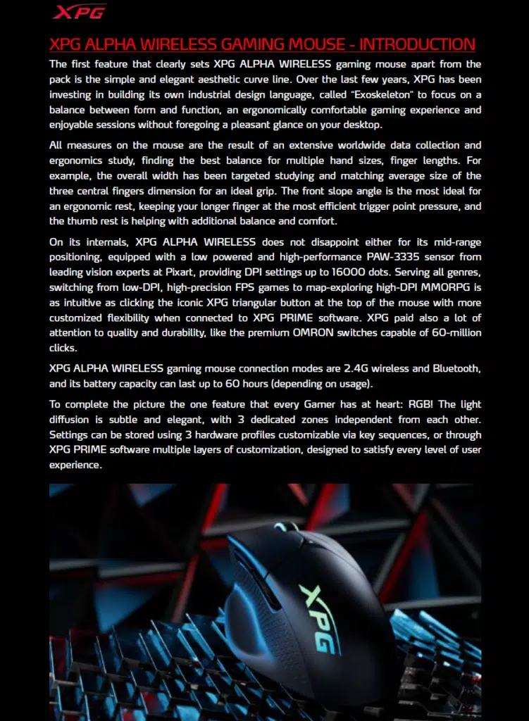 XPG ALPHA Wireless Gaming Mouse Presentation