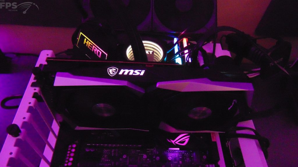 MSI Radeon RX 6650 XT GAMING X 8G Video Card Installed in Computer Top View RGB with lights off