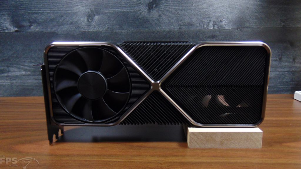 NVIDIA GeForce RTX 3090 Ti Founders Edition Video Card Upright Sitting on Desk Front View