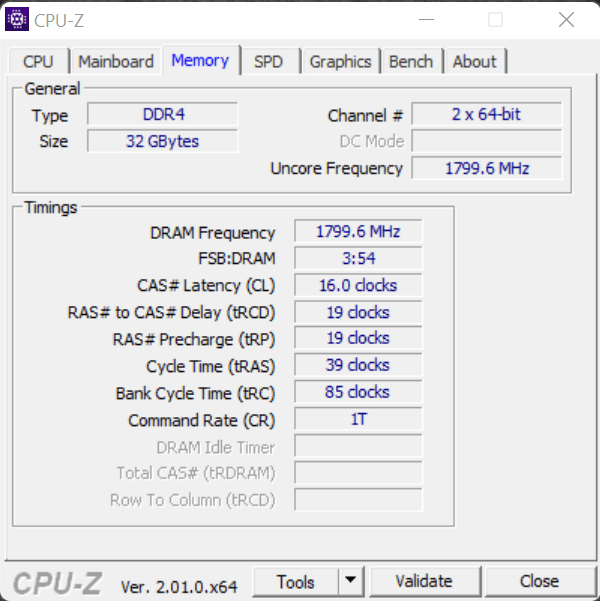 AMD Ryzen 7 5800X3D CPU CPU-Z Memory Screenshot