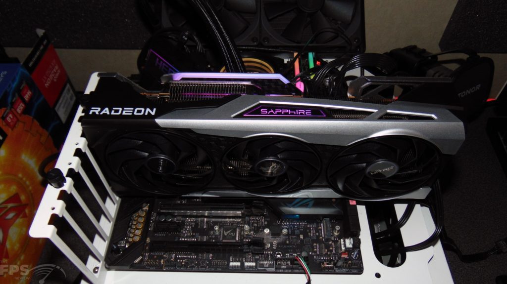 SAPPHIRE NITRO+ AMD Radeon RX 6700 XT GAMING OC Video Card Installed in Computer Top View