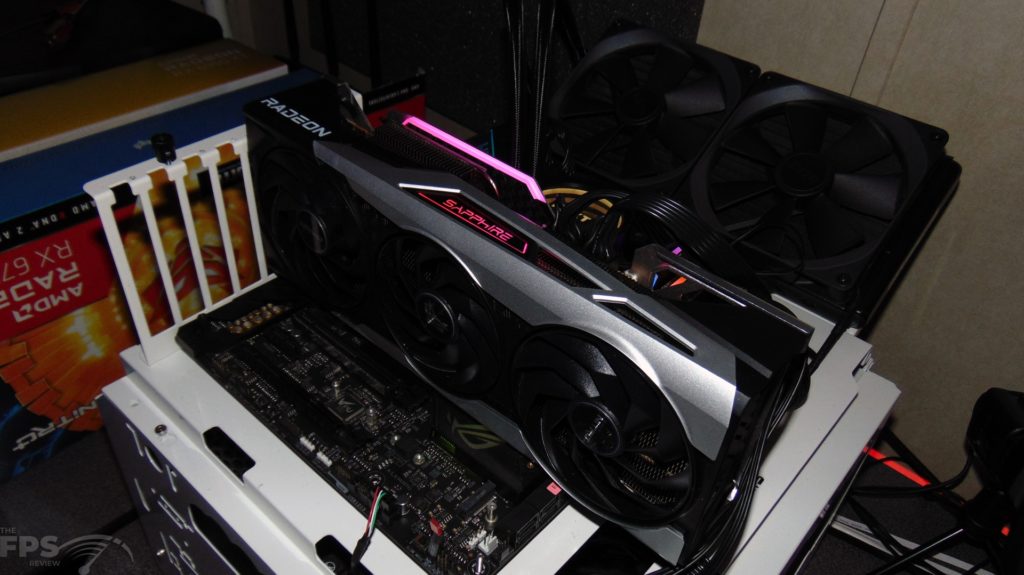 SAPPHIRE NITRO+ AMD Radeon RX 6700 XT GAMING OC Video Card Installed in Computer Top View