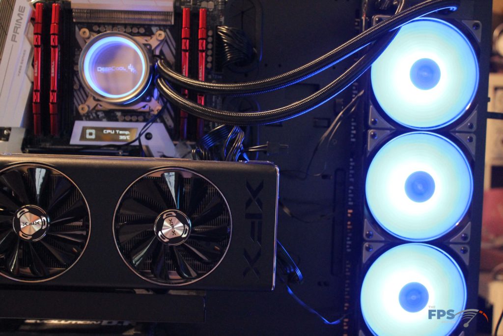 DeepCool Castle 360EX A-RGB installed in test rig full view