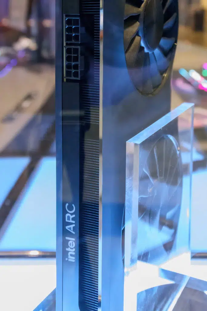 Intel ARC Discrete GPU top edge with power connectors