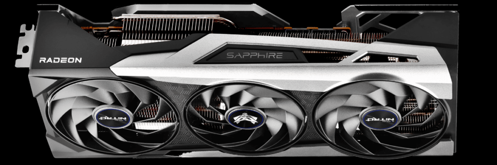 SAPPHIRE NITRO+ AMD Radeon RX 6700 XT GAMING OC Video Card on Black Background