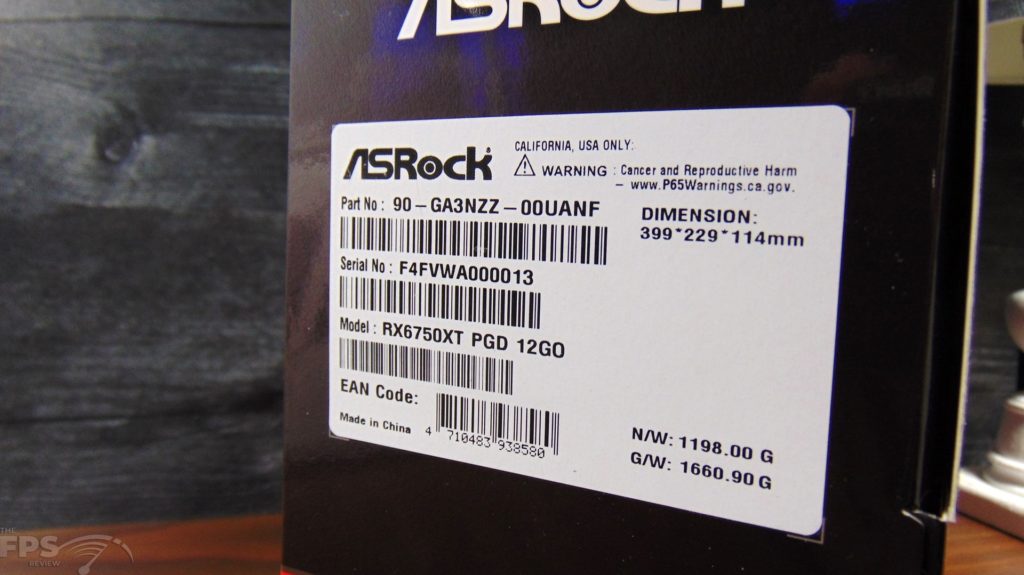 ASRock Radeon RX 6750 XT Phantom Gaming D Box Label