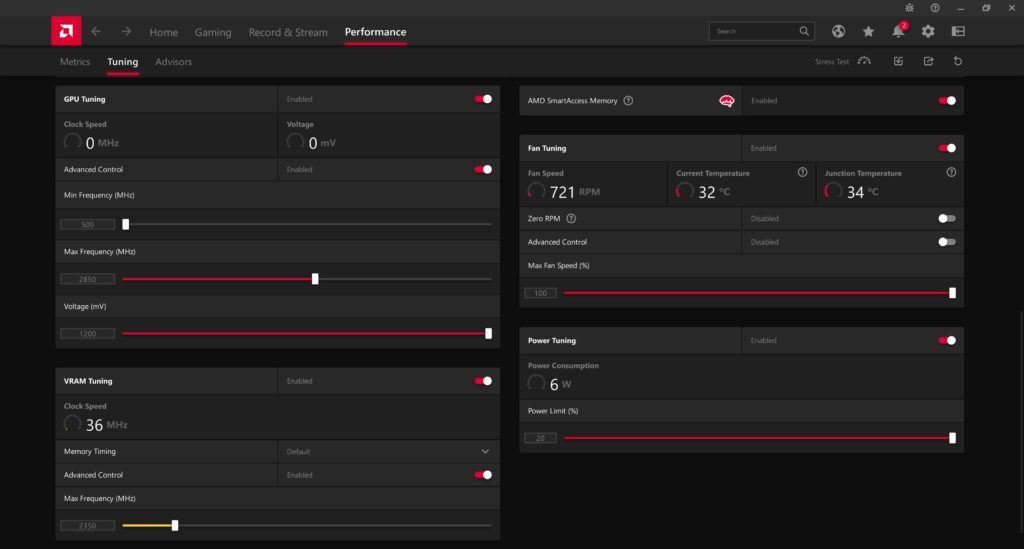 AMD Radeon Software Tuning Screenshot of AMD Radeon RX 6950 XT Overclock
