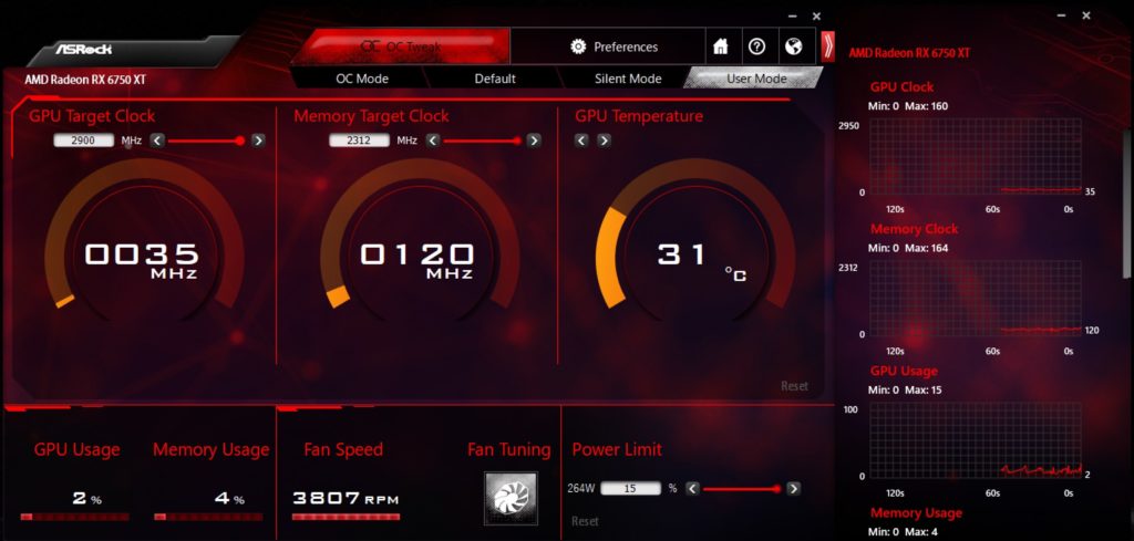 ASRock Radeon RX 6750 XT Phantom Gaming D ASRock Tweak 2.0 Overclock Screenshot