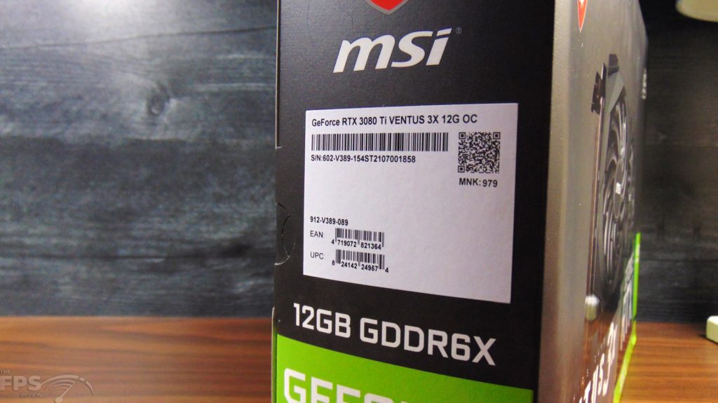 MSI GeForce RTX 3080 Ti VENTUS 3X 12G OC Video Card Box Label