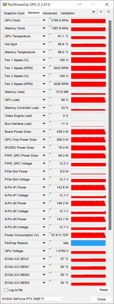 EVGA GeForce RTX 3090 Ti FTW3 Ultra Gaming Review GPUz Overclocked Screenshot