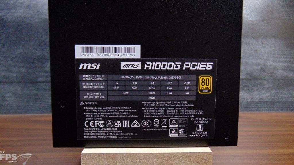  MSI MPG A1000G Power Supply Top View with Label