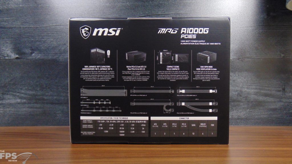 MSI MPG A1000G Power Supply Box Back