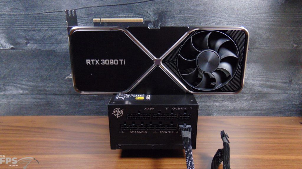 MSI MPG A1000G Power Supply with GeForce RTX 3080 Ti sitting on top