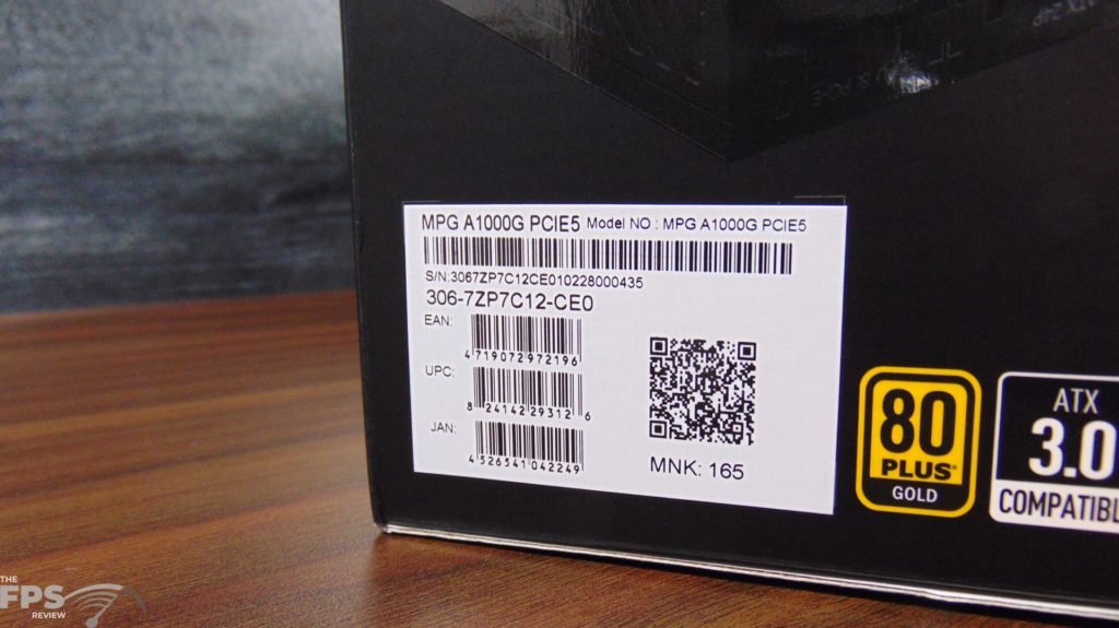 MSI MPG A1000G Power Supply Box Label