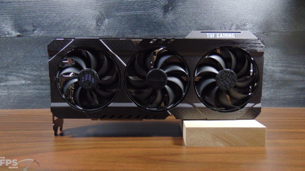 ASUS TUF Gaming GeForce RTX 3080 Ti OC Edition Video Card Front View Sitting Up on Desk