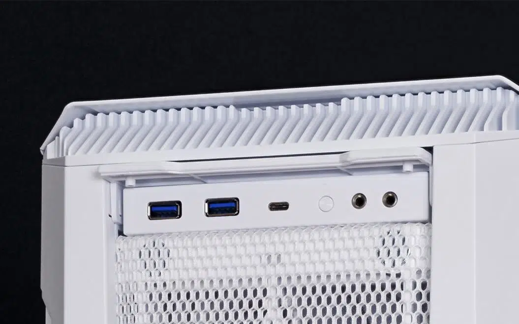 Phanteks P600s Matte White front right showing vent and sound absorption