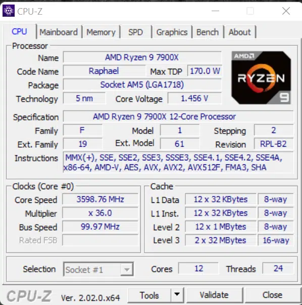Ryzen 9 7900X CPU-Z