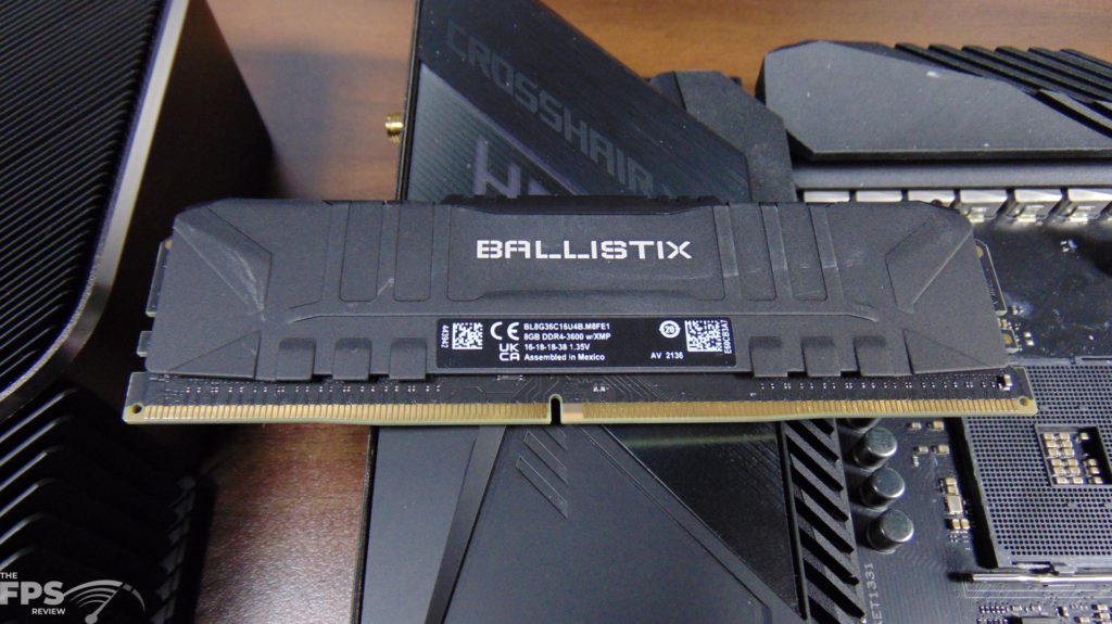 Closeup of Crucial Ballistix DDR4-3600 RAM