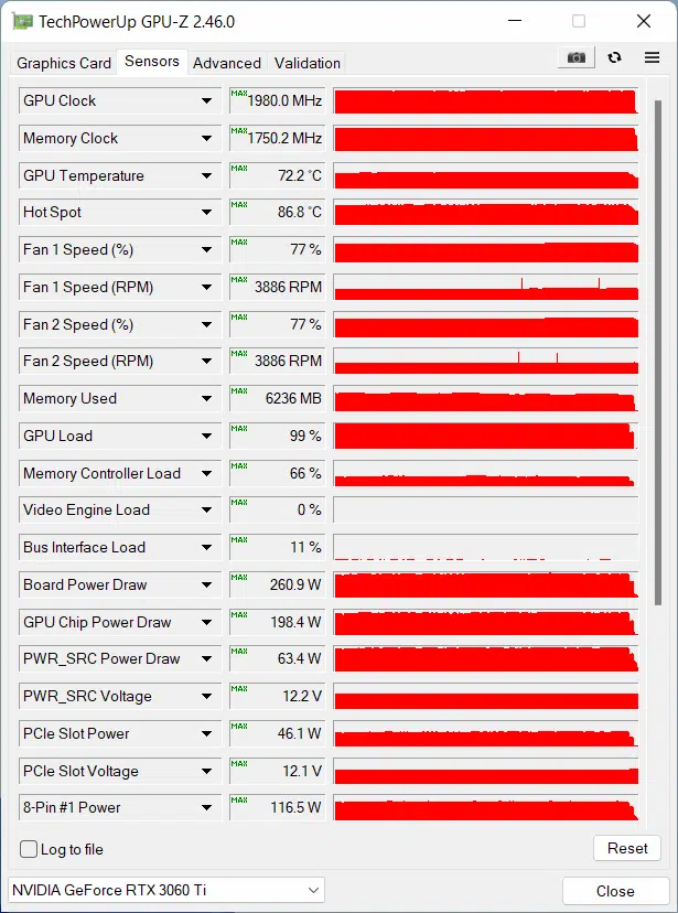 Zotac GAMING GeForce RTX 3060TI AMP-GPU-Z sensor default