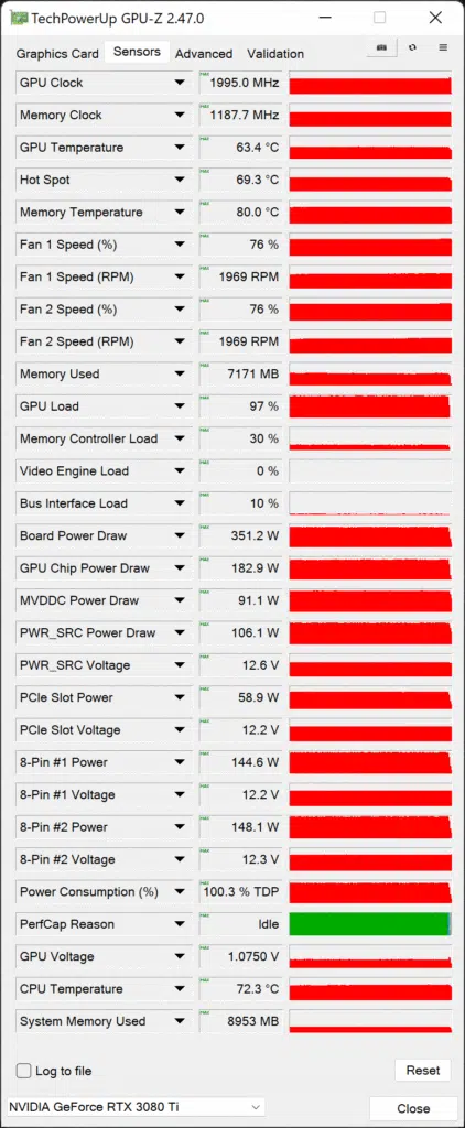 ASUS TUF Gaming GeForce RTX 3080 Ti OC Edition Video Card GPUz Default Screenshot