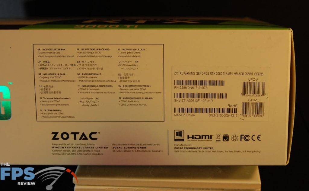 Zotac GAMING GeForce RTX 3060TI AMP-box label