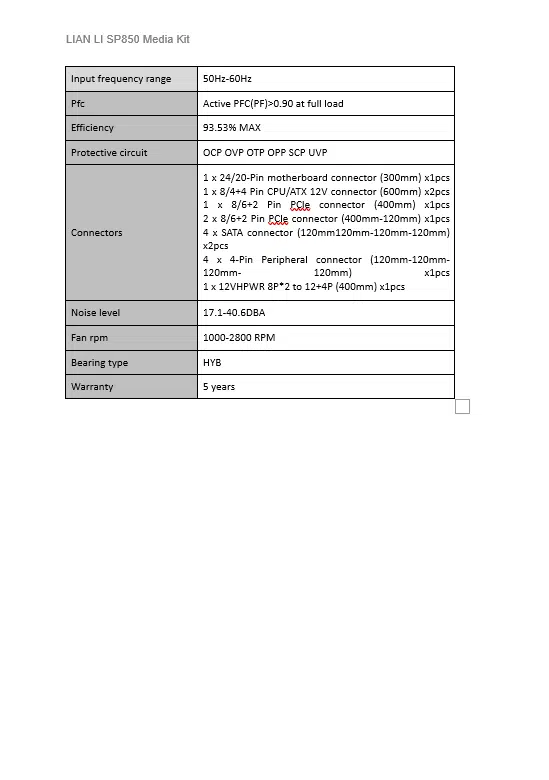 LianLI SP850 Product Information