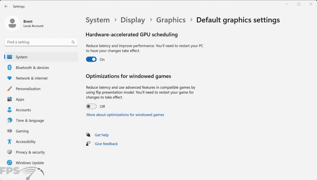 Hardware-accelerated GPU scheduling screenshot