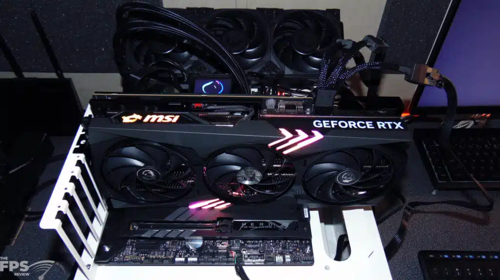 MSI GeForce RTX 4080 16GB GAMING X TRIO installed in computer top view