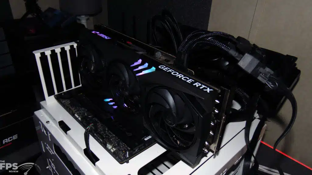 MSI GeForce RTX 4080 16GB GAMING X TRIO installed in computer angled view