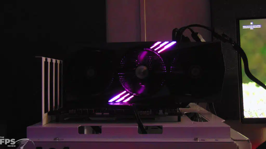 MSI GeForce RTX 4080 16GB GAMING X TRIO installed in computer RGB front view