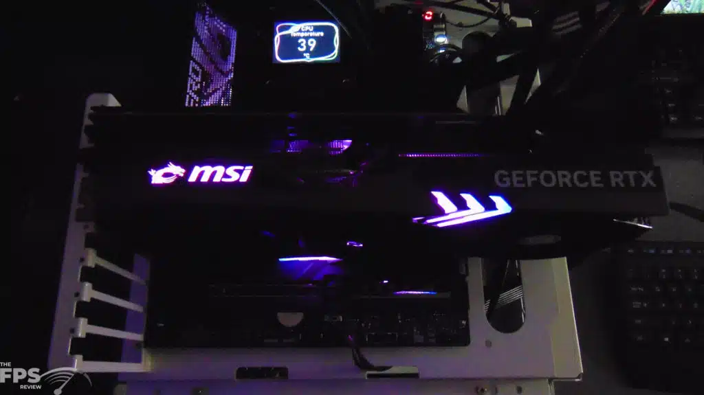 MSI GeForce RTX 4080 16GB GAMING X TRIO installed in computer RGB top view