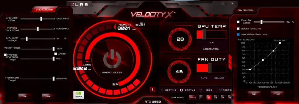 PNY GeForce RTX 3050 8G VERTO Dual Fan Video Card VelocityX Overclocking Utility