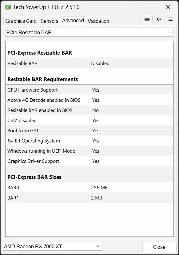 Resizable BAR GPU-Z Screenshot