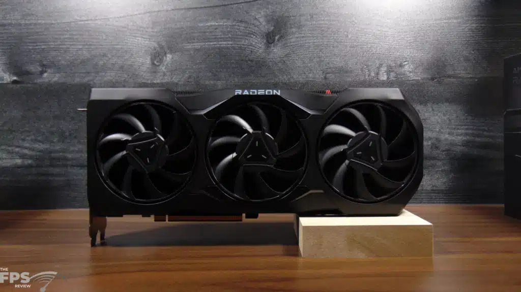 AMD Radeon RX 7900 XTX Video Card Front View Upright on Desk