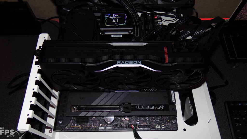 AMD Radeon RX 7900 XTX Video Card In Computer Top View