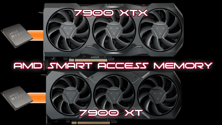 AMD Radeon RX 7900 XTX on top and AMD Radeon RX 7900 XT on bottom with AMD Smart Access Memory Text