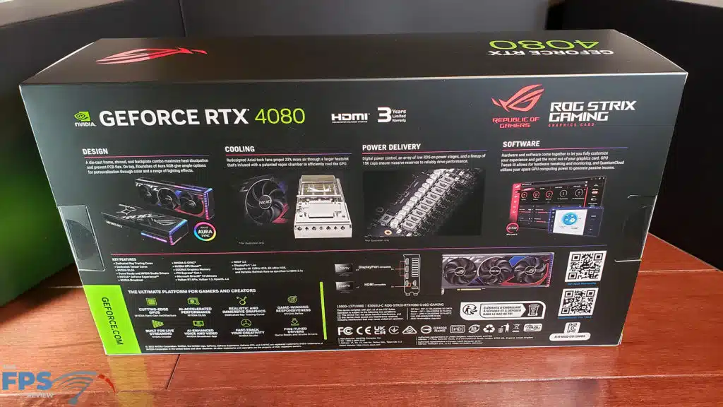 ASUS ROG Strix RTX4080 O16G OC Edition: Box Rear