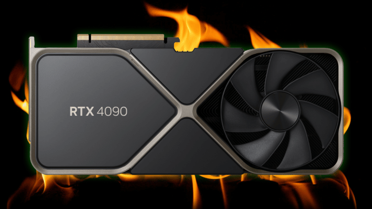 NVIDIA GeForce RTX 4090 Founders Edition Front View with Flames in the Background