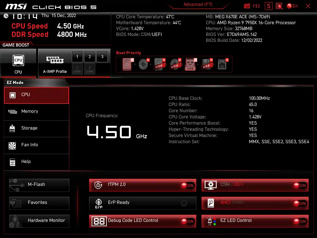 MSI MEG X670E ACE BIOS Screenshot