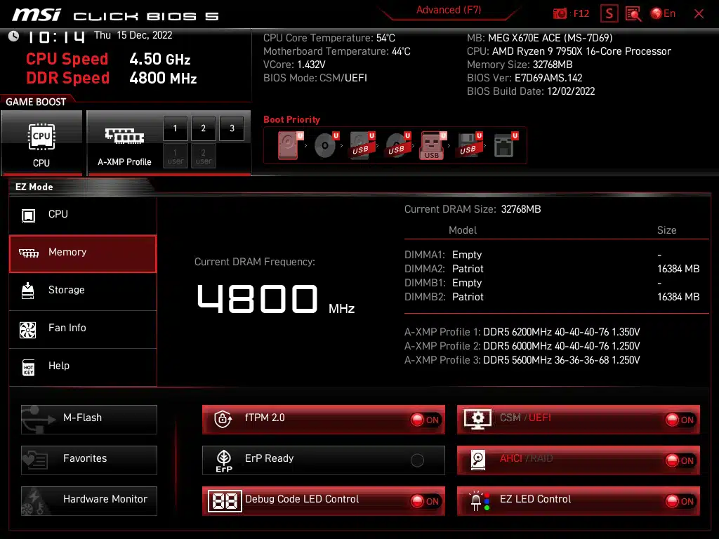MSI MEG X670E ACE BIOS Screenshot