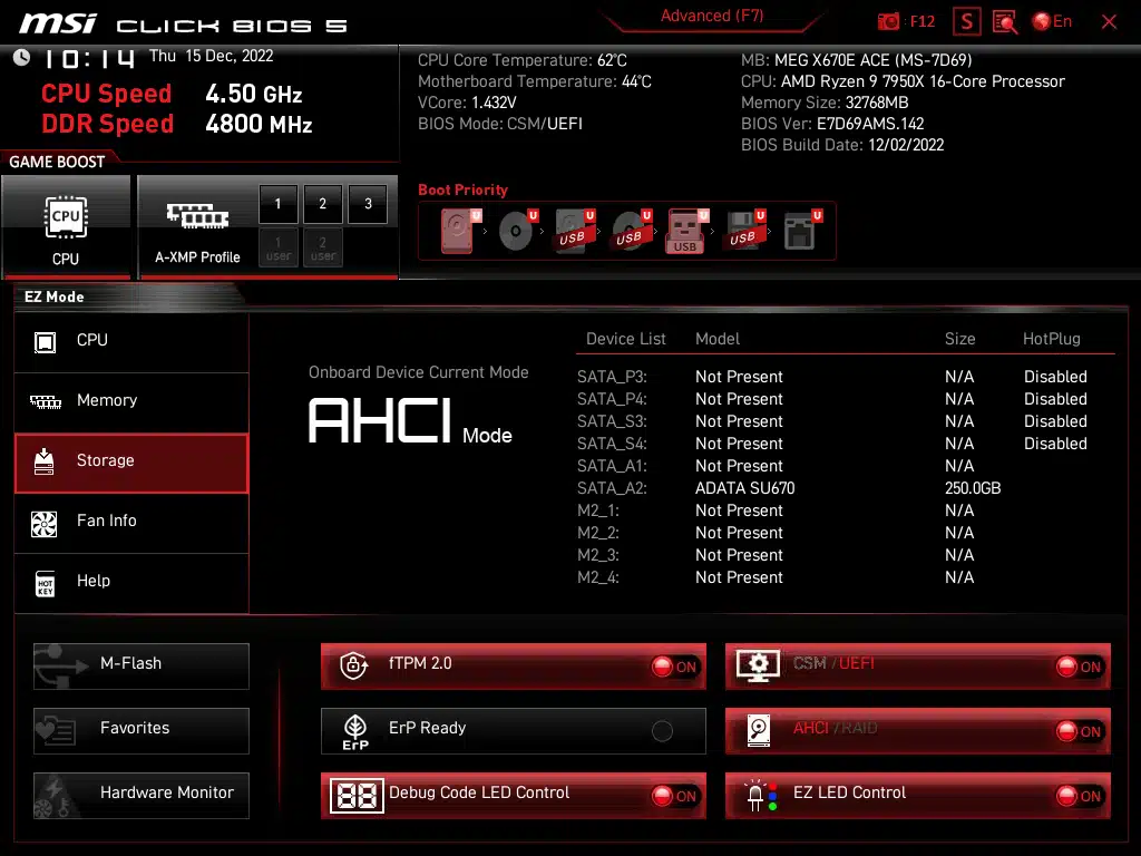 MSI MEG X670E ACE BIOS Screenshot