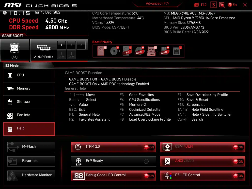 MSI MEG X670E ACE BIOS Screenshot